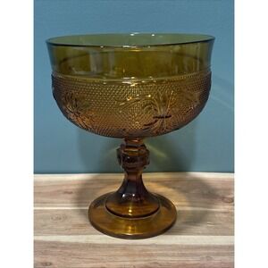 Vintage Indiana Glass Amber Tiara Sandwich Glass Compote Candy Pedestal Bowl